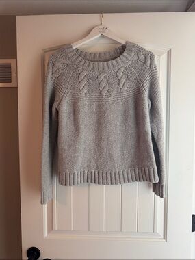 aerie Cable Crewneck Sweater - Light Gray